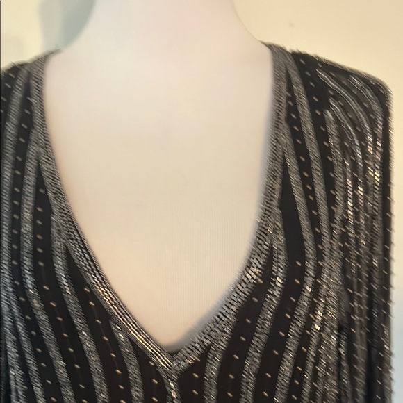 FREE PEOPLE Black and Silver formal beaded mini evening dress - Picture 2 of 3